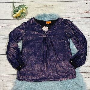 NWT Oliphant Purple Sequin V-neck Shimmer Blouse